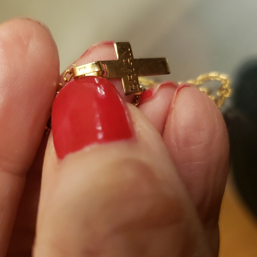 Cross Pendant Necklace gold 18kl Kids Name Bryan New Vintage - Picture 12 of 13